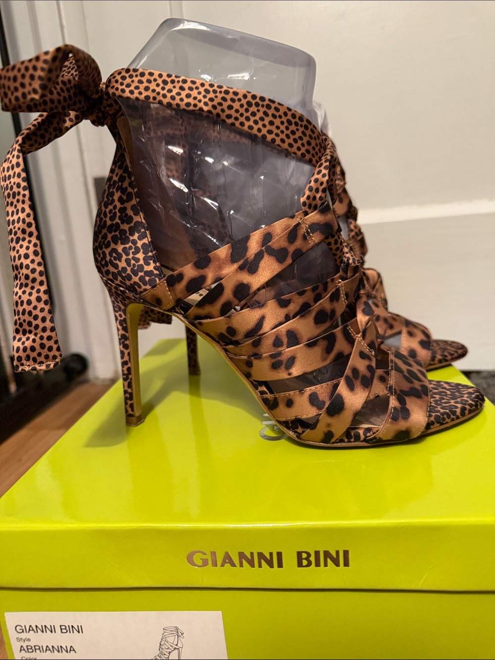 Gianni Bini Leopard Print Lace-Up Stiletto Sandals in Brown and Black Abrianna 8 - Picture 3 of 5